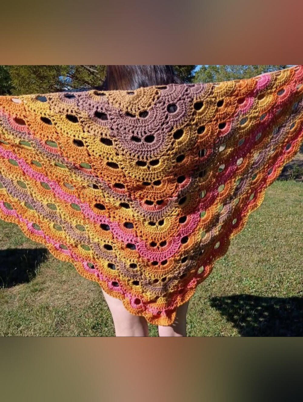 Handmade Crocheted Shawl in Sunset Gradient